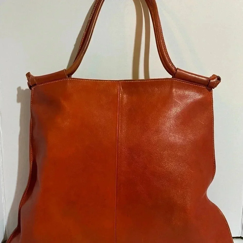Michael Kon red orange leather satchel handbag